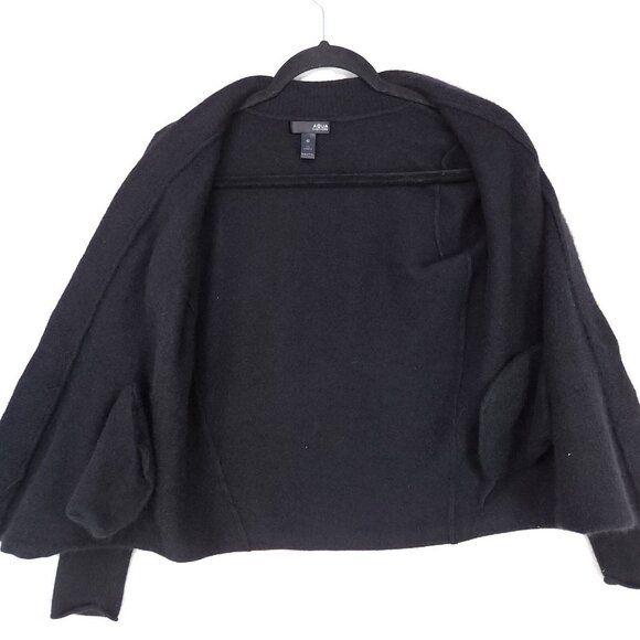 Aqua Cashmere Cardigan Open Front Cropped Size XS Pockets Fuzzy Black - Picture 3 of 9